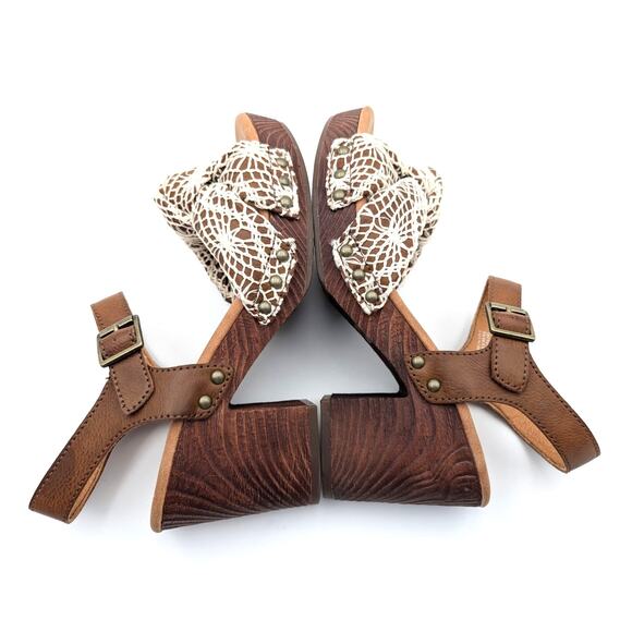 Korks Natalia Knot Sandal Crochet Platform Heel Women’s Tan/White Size US8 EU39 - Picture 10 of 12